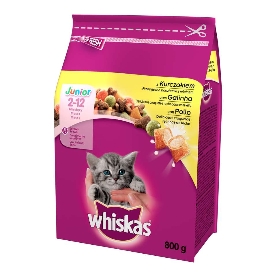 WHISKAS Junior kuřecí 800G x5 v FERA24.CZ za nejnižší cenu, recenze krmiv, nejlepší cena