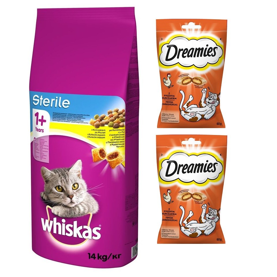 WHISKAS Sterile 14kg + DREAMIES 60g z kurczakiem GRATIS Fera.pl