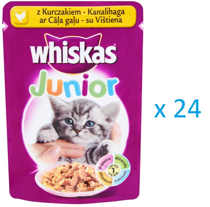 Konzervy, paštiky, kapsičky pro kočky WHISKAS Saszetka junior drób 100g x24 cena a recenze