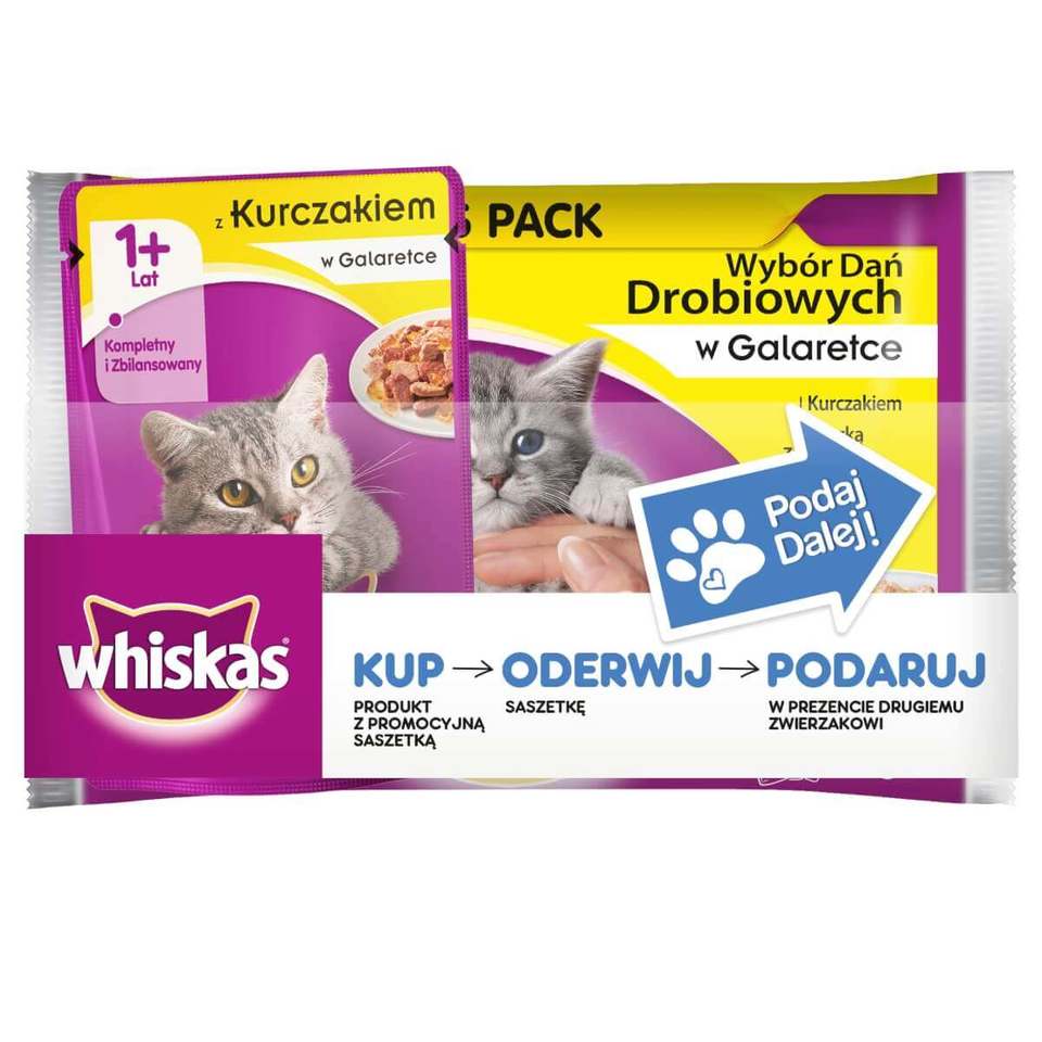 Konzervy, paštiky, kapsičky pro kočky WHISKAS Junior Drobiowe dania 36 x100g + 9x 100g GRATIS