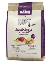 BOSCH Soft Senior Kozí maso & brambory 2 x 12,5 kg + přírodní jelení tyčinky 7 ks.