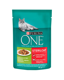 PURINA ONE Sterilcat Mix příchutí (s krůtím a zelenými fazolkami, s lososem a mrkví) 4x85g kapsičky pro sterilizované kočky