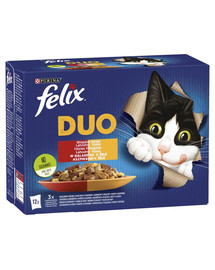 FELIX Duo Příchuť venkova v želé (hovězí a drůbež, kuře a ledvinky, jehněčí a telecí, krůtí a játra) 72x85 g