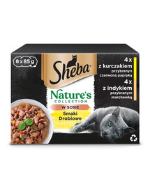 SHEBA Nature's Collection Drůbeží příchutě v omáčce 8x85g kuře s paprikou a krůtí maso s mrkví