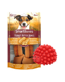 SmartBones Peanut Butter Bones M 2ks kosti pro psy středních plemen + Ježek hračka pro psa 6,5 ​​cm červená ZDARMA