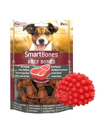 SmartBones Beef Bones Mini 8 ks kousací kosti pro malé psy +Ježek hračka pro psa 6,5 ​​cm červená ZDARMA