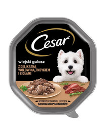 CESAR sada 14x150 g paštiky pro dospělé psy v omáčce s hovězím, krůtím masem a bylinkami
