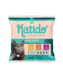 KATIDO Meat Plate kapsičky pro kočky kuře,telecí a hovězí v omáčce 30x100g + 6x100g ZDARMA