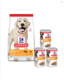 HILL'S Science Plan Canine Adult Light Large breed Chicken 18 kg + 3 konzervy ZDARMA