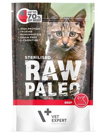 VETEXPERT RAW PALEO Sterilised Beef 100g hovězí kapsička pro kastrované kočky