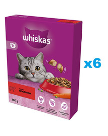 WHISKAS Adult 6x300g suché krmivo pro dospělé kočky s lahodným hovězím masem