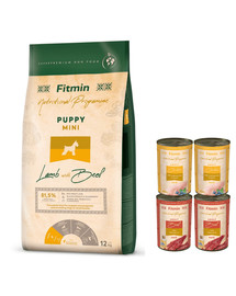 FITMIN Dog Mini Puppy Lamb&Beef 12 kg + 4 konzervy ZDARMA