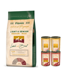 FITMIN Dog Medium Maxi Light Senior Lamb&Beef 12 kg + 4 konzervy ZDARMA
