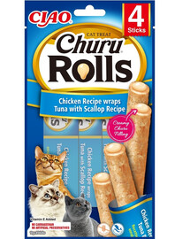 INABA Churu Rolls Chicken 4x10g s kuřecím masem, tuňákem a mušlemi
