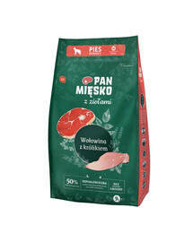 PAN MIĘSKO  pro střední plemena M 9 kg s bylinkami, hovězím masem a králíkem