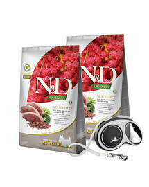 N&D Quinoa DOG Neutered Duck&Broccoli&asparagus 2 x 7 kg + FLEXI New Comfort L Tape 8 m ZDARMA