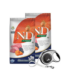 N&D Grain Free Pumpkin Adult M/L Lamb & Blueberry 2 x 12 kg + FLEXI New Comfort L Tape 8 m ZDARMA