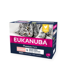 EUKANUBA Grain Free Senior Monoproteinová paštika pro starší kočky Kuře 12 x 85 g