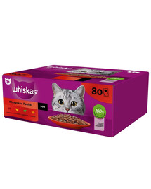 WHISKAS Adult 80 x 85 g Classic Meals - kapsičky pro kočky v omáčce (kousky s: hovězím, kuřecím, jehněčím, drůbežím)