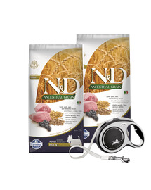 N&D Low Grain Dog Adult Mini Lamb & Blueberry 2 x 7 kg + FLEXI New Comfort L Tape 8 m ZDARMA