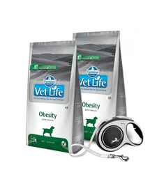 FARMINA Vet Life Obesity Dog 2 x 12 kg + FLEXI New Comfort L Tape 8 m ZDARMA