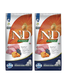 N&D GrainFree Pumpkin Lamb & Blueberry Puppy Medium & Maxi 2 x 12 kg