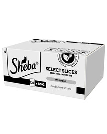 SHEBA Selection Select Slices Drůbeží příchutě 120x85 g v kouscích omáčky s: kachním, kuřecím, drůbežím, kachním a krůtím masem pro dospělé kočky