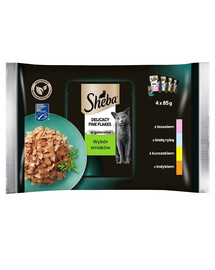 SHEBA  Fine Flakes in Jelly 4x85g - kapsička v želé  - bílá ryba, losos, krůtí, kuře