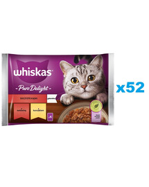 WHISKAS Adult 52 x 85g Juicy Bites mokré krmivo pro kočky s hovězím a kuřecím masem