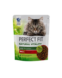 PERFECT FIT Natural Vitality 1+ s hovězím a kuřecím masem 6x650 g - suché krmivo pro dospělé kočky