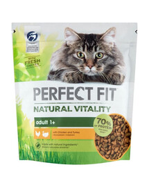 PERFECT FIT Natural Vitality 1+ s kuřecím a krůtím masem 6x650 g - suché krmivo pro dospělé kočky