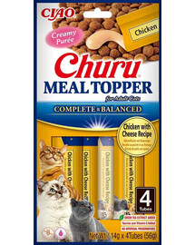 INABA Meal Topper Chicken Cheese 4x14 g krémový přídavek kuřecího masa a sýra do krmiva pro kočky