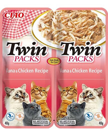 INABA Twin Tuňák s kuřecím masem ve vývaru pro kočky 2x40 g