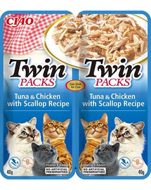 INABA Twin Tuňák s kuřecím masem a mušlemi ve vývaru pro kočky 2x40 g