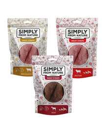 SIMPLY FROM NATURE Meat Strips Mix chutí bez drůbeže 3 x 80 g