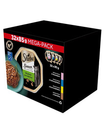 SHEBA Sauce Collection Výběr 4 příchutí 32x85 g Losos, tuňák, kuře a kachna