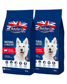 BUTCHER'S Natural&Healthy krmivo pro psy s hovězím masem 30 kg (2 x 15 kg)