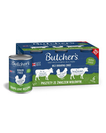 BUTCHER'S Original Tripe Směs příchutí s hovězím bachorem 6x400 g paštika s bachorem, kuřecím a hovězím masem pro psy