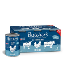 BUTCHER'S Original Junior Recipe in jelly Smíšené příchutě 6x400 g želé kousky s jehněčím, kuřecím a hovězím masem pro štěňata
