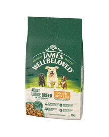 JAMES WELLBELOVED Adult 10 kg kompletní suché krmivo pro dospělé psy velkých plemen >14 měsíců - 10 let, bohaté na krůtu a rýži