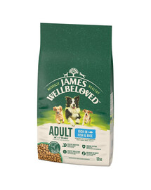 JAMES WELLBELOVED Adult 12 kg Kompletní suché krmivo pro dospělé psy 1-7 let, bohaté na ryby a rýži