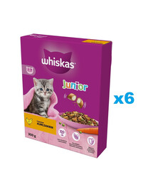 WHISKAS Junior 6x300 g kompletní suché krmivo s lahodným kuřecím masem pro koťata