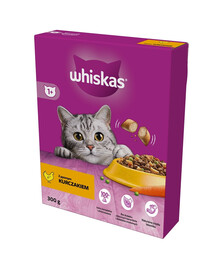 WHISKAS Adult 300 g Kompletní suché krmivo s lahodným kuřecím masem pro dospělé kočky