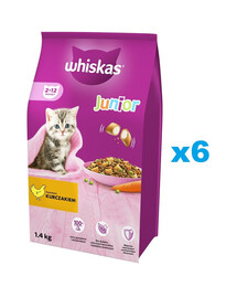 WHISKAS Junior 6x1,4 kg kompletní krmivo pro koťata s lahodným kuřecím masem