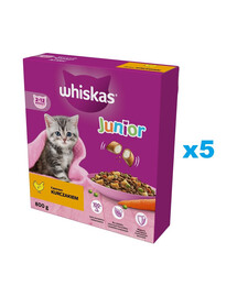 WHISKAS Junior 5x800 g kompletní suché krmivo pro koťata s lahodným kuřecím masem
