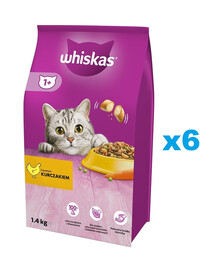 WHISKAS Adult 6x1,4 kg Kompletní krmivo pro dospělé kočky s lahodným kuřecím masem
