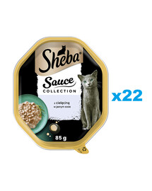 SHEBA Sauce Collection tác 22x85 g kompletní mokré krmivo pro dospělé kočky, kousky s telecím masem v omáčce