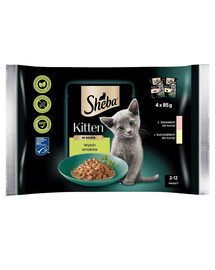 SHEBA KittenvVýběr příchutí v omáčce 4x85g mokré krmivo s lososem a kuřecím masem pro koťata
