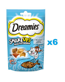 DREAMIES ShakeUps Multivitamins 6x55g pochoutka z mořských plodů pro kočky s příchutí lososa, tuňáka a krevet