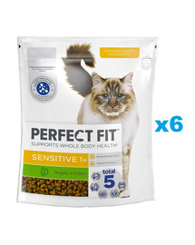 PERFECT FIT Sensitive 1+ 6x750 g Kompletní krmivo pro dospělé kočky, bohaté na krůtí maso